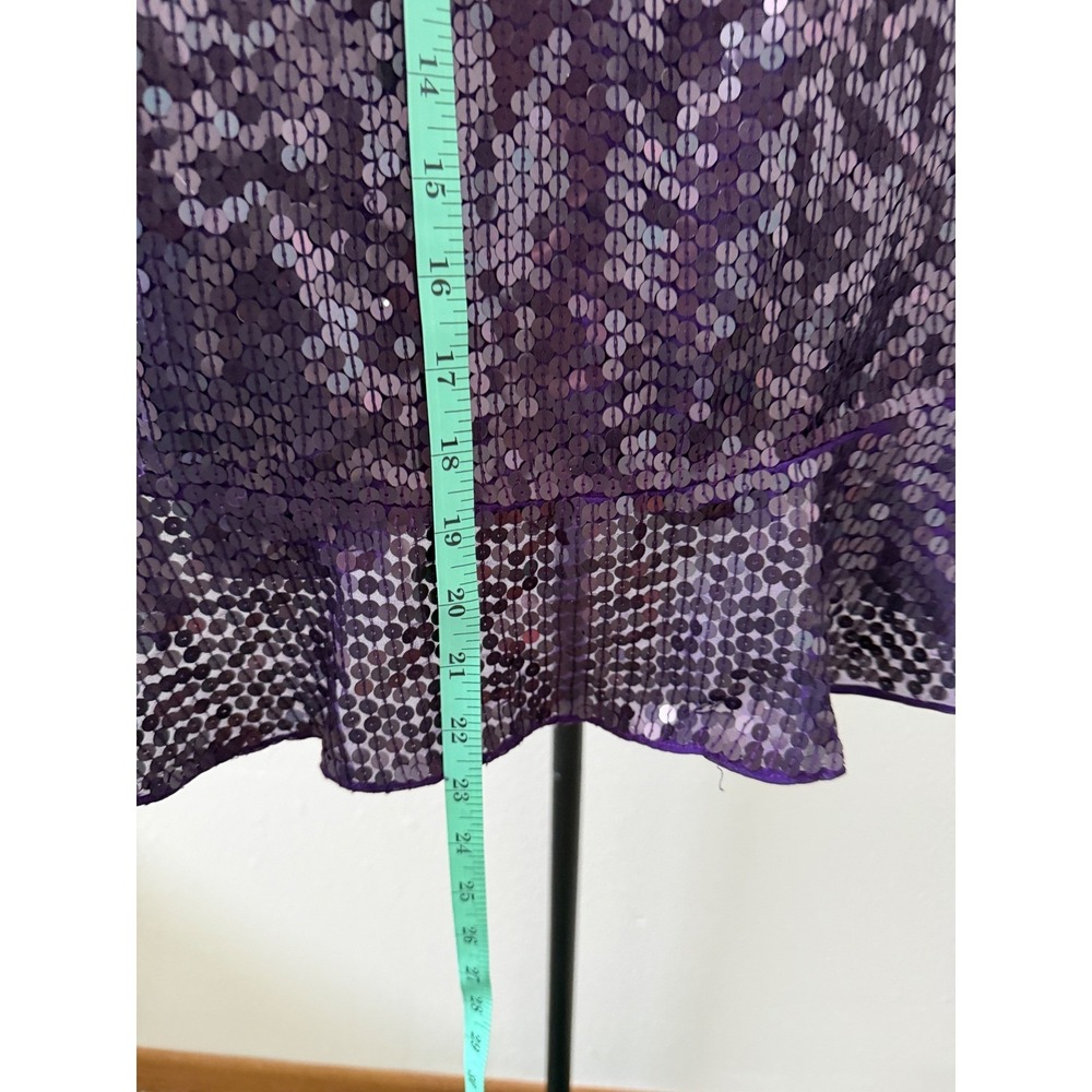 Mac Duggal Sequin V Neck Ruffle Dress Purple Size 4 Party Cocktail - Picture 6 of 8